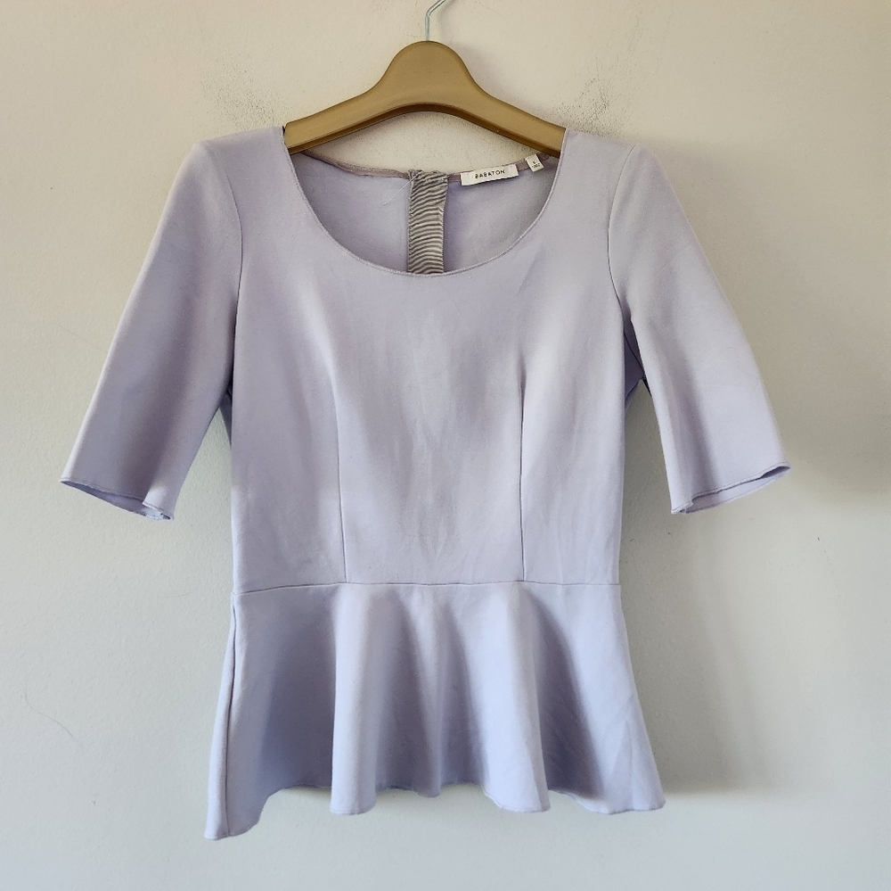 ARITZIA | Babaton Barrett Peplum Top Back Zip Lilac Bodycon Ruffle Sz 2 - Picture 3 of 8